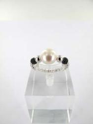 BAGUE ARGENT 925/00 T53 2.65g EAU DOUCE CHINE 7,5/8MM BOUTON BLANCHE OXYDE NOIR