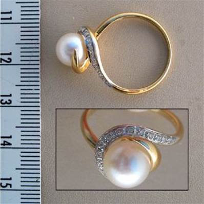 BAGUE OR JAUNE 750/00 PERLE DE CULTURE EAU DOUCE CHINE 7,5/8MM