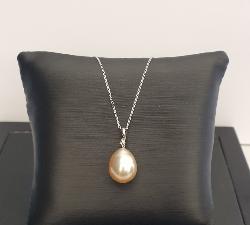 PENDENTIF OR GRIS 750/00 0.35g MERS DU SUD AUSTRALIE 11/12MM POIRE GOLD 3 DIAMANT 0.01