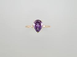 BAGUE OR ROSE 750/00 3.33g 1 AMETHYSTE 2.25CT 2 DIAMANT 0.07CT T54