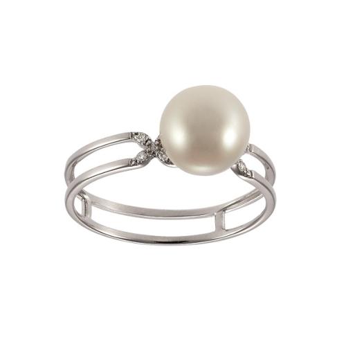 BAGUE OR GRIS 375/00 T52 1.10g EAU DOUCE CHINE 7,5/8MM SEMI-RONDE BLANCHE 8 DIAMANT BLANC 0.03CT