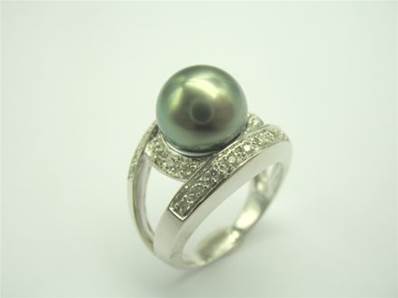 BAGUE OR GRIS 750/00 PERLE DE CULTURE MERS DU SUD TAHITI 9/10MM