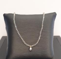 COLLIER OR JAUNE 750/00 LABRADORITE 3.5MM EAU DOUCE CHINE 5/5,5MM DROP TEINTEE