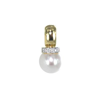 PENDENTIF OR JAUNE 750/00 1.00g AKOYA JAPON 8/8,5MM RONDE BLANCHE 5 DIAMANT BLANC 0.04CT