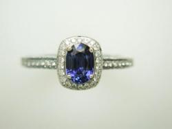 BAGUE OR GRIS 750/00 3.14g SAPHIR 0.99CT 76 DIAMANTS 0.36CT T54