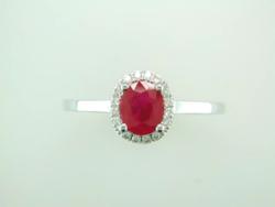 BAGUE OR GRIS 750/00 2.16g 1 RUBIS 0.77 21 DIAMANT 0.08CT T54