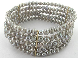 BRACELET ELASTIQUE OR JAUNE 375/00 0.60g EAU DOUCE CHINE 3,5/4MM BAROQUE GRISE