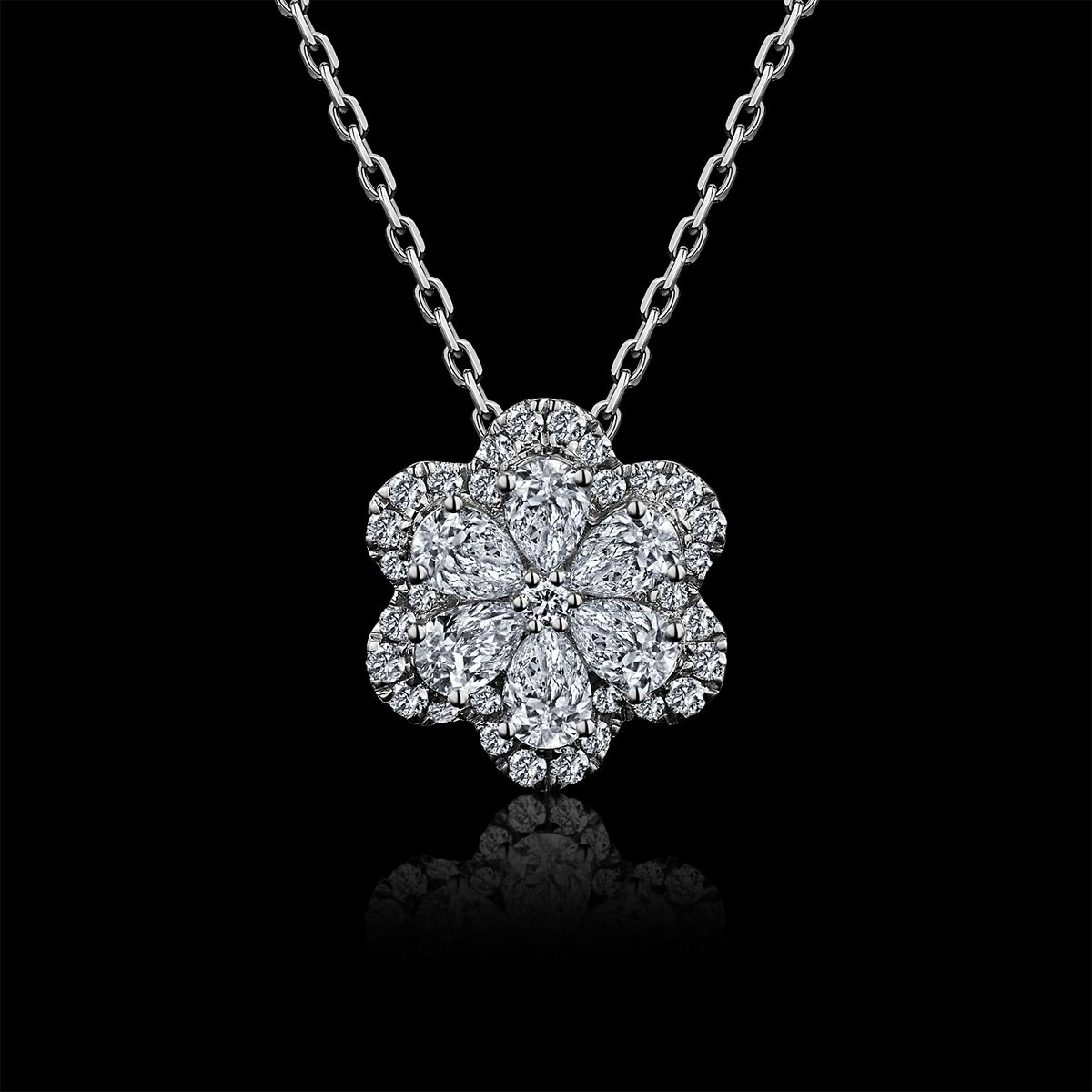 COLLIER OR GRIS 750/00 1.66g 6 DIAMANTS POIRES 0.33CT 31 DIAMANTS RONDS 0.14CT