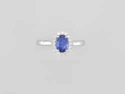 BAGUE OR GRIS 750/00 3.42g EMERAUDE 0.76CT 16 DIAMANTS 0.18CT T54