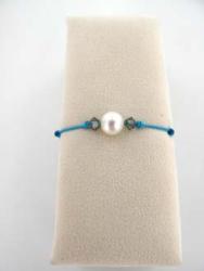 BRACELET EAU DOUCE CHINE 7/7,5MM SEMI-RONDE BLANCHE 2 CRISTAL NOIR