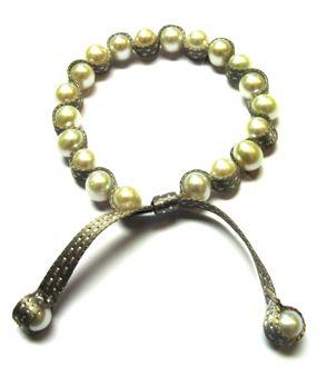 BRACELET CHINE 20.00g EAU DOUCE CHINE 7,5/8MM BAROQUE BLANCHE RUBAN TAUPE