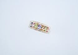 BAGUE OR ROSE SAPHIR ROSE 0.20CT(1) SAPHIRS VIOLET 0.80CT(4) SAPHIRS JAUNE 0.40CT(2) DIAMANTS 0.25CT(38) 5.03G T54