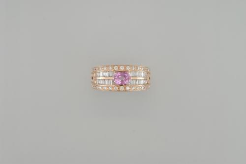 BAGUE OR ROSE 750/00 6.84g 1 SAPHIR 0.79 100 DIAMANT 0.91 T54