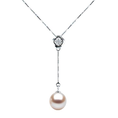 COLLIER OR GRIS 750/00 1.36g AKOYA JAPON 8/8,5MM RONDE BLANCHE 1 DIAMANT 0.03CT