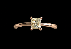 BAGUE OR ROSE 750/00 1.70g 1 DIAMANT PRINCESSE DE COULEUR 0.50CT