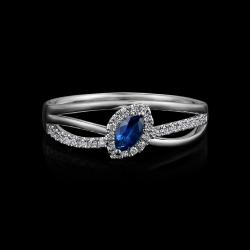BAGUE OR GRIS 750/00 2.71g 1 SAPHIR MARQUISE 0.21CT 31 DIAMANTS RONDS 0.13CT