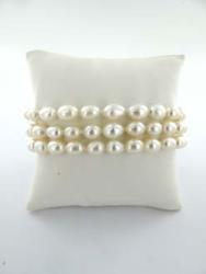 BRACELET 3 RANGS ARGENT 925/00 1.40g EAU DOUCE CHINE 8/9MM BAROQUE BLANCHE