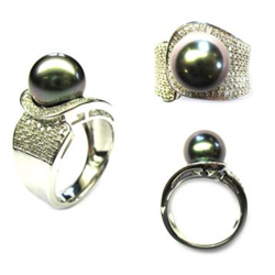 BAGUE OR GRIS 750/00 PERLE DE CULTURE MERS DU SUD TAHITI 10/11MM