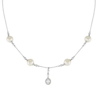 COLLIER ARGENT 925/00 2.50g EAU DOUCE CHINE 7,5/8MM SEMI-RONDE BLANCHE 27 OXYDE BLANC