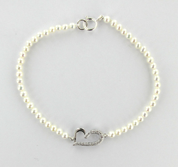BRACELET ARGENT 925/00 0.59g EAU DOUCE CHINE 2,5/3MM RONDE BLANCHE 16 OXYDE BLANC 0.19CT