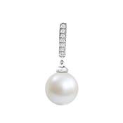 PENDENTIF OR GRIS 750/00 0.55g EAU DOUCE CHINE 7,5/8MM SEMI-RONDE BLANCHE 7 DIAMANT BLANC 0.04CT