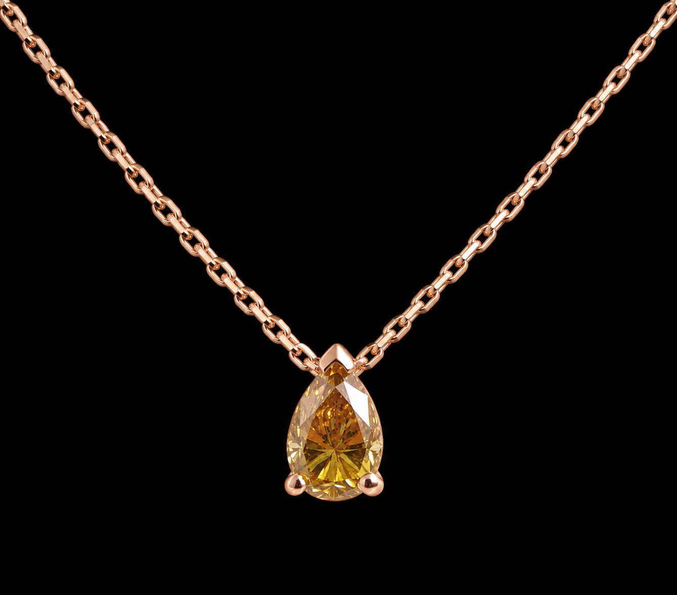 COLLIER OR ROSE 750/00 1.85g 1 DIAMANT POIRE DE COULEUR 0.56CT SERTI GRIFFES