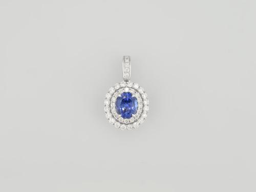 PENDENTIF OR GRIS 750/00 1.62g SAPHIR 0.79CT DIAMANTS 0.37CT