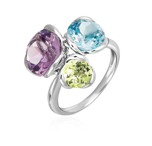 BAGUE OR GRIS 750/00 5.03g 1 AMETHYSTE 3.15 1 TOPAZE BLEUE 2.34 T53