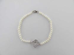 BRACELET ARGENT 925/00 0.89g EAU DOUCE CHINE 3/3,5MM RONDE BLANCHE OXYDE BLANC