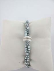 BRACELET 2 RANGS ARGENT 925/00 0.90g EAU DOUCE CHINE 3,5/4MM BAROQUE GRISE OXYDE BLANC