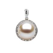 PENDENTIF OR GRIS 750/00 1.00g AKOYA JAPON 8,5/9MM RONDE BLANCHE 20 DIAMANT BLANC 0.05CT