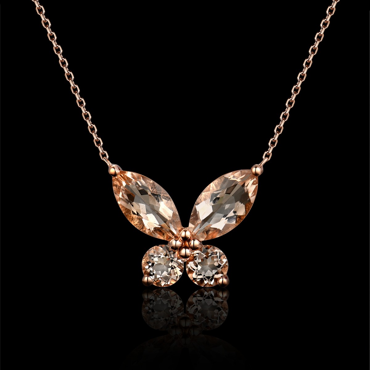 COLLIER OR ROSE 750/00 1.63g 4 MORGANITES ROSES 1.40CT