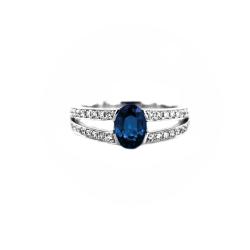 BAGUE OR GRIS 750/00 3.65g 1 SAPHIR 1.03CT 36 DIAMANTS 0.26CT T54