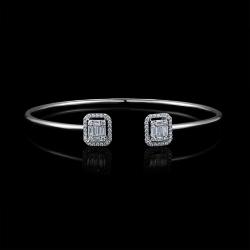 BRACELET JONC OR GRIS 750/00 4.95g 12 DIAMANTS BAGUETTES 0.36CT 56 DIAMANTS RONDS 0.28CT