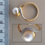 BAGUE OR JAUNE 750/00 PERLE DE CULTURE EAU DOUCE CHINE 7,5/8MM