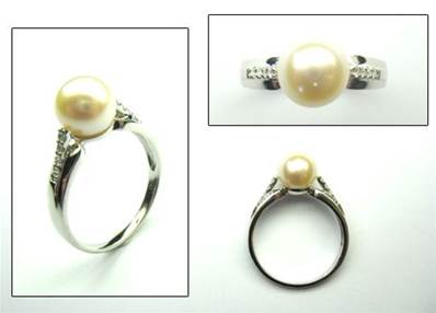 BAGUE OR GRIS 750/00 PERLE DE CULTURE EAU DOUCE CHINE 8/8,5MM