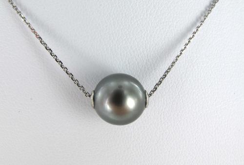 COLLIER OR GRIS 750/00 1.85g MERS DU SUD TAHITI 9,5/10MM SEMI-RONDE OR GRIS