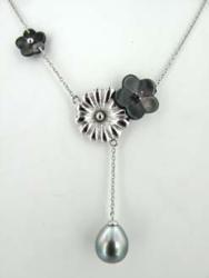 COLLIER ARGENT 925/00 5.58g MERS DU SUD TAHITI 9/10MM POIRE NACRE