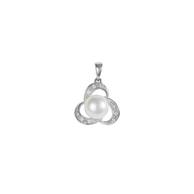 PENDENTIF OR GRIS 750/00 1.62g EAU DOUCE CHINE 7,5/8MM SEMI-RONDE BLANCHE 9 DIAMANT BLANC 0.08CT