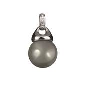 PENDENTIF OR GRIS 750/00 1.10g MERS DU SUD TAHITI 9/10MM POIRE NOIRE 6 DIAMANT BLANC 0.03CT