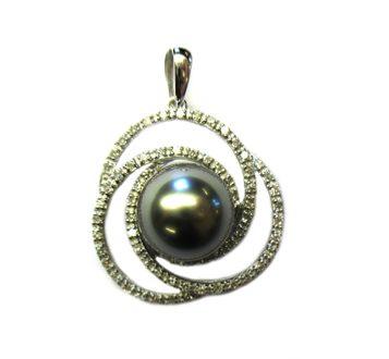 PENDENTIF OR GRIS 750/00 3.35g MERS DU SUD TAHITI 9/10MM SEMI-RONDE OR GRIS 66 DIAMANT BLANC 0.36CT