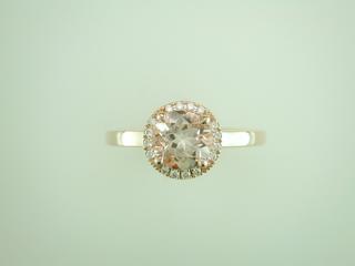 BAGUE OR ROSE 750/00 3.30g 1 MORGANITE 1.29CT 16 DIAMANT 0.08CT T54