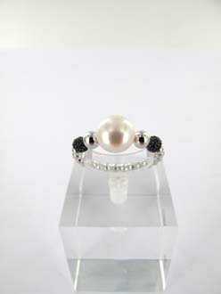 BAGUE ARGENT 925/00 T53 2.65g EAU DOUCE CHINE 7,5/8MM BOUTON BLANCHE OXYDE NOIR