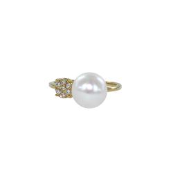 BAGUE OR JAUNE 750/00 T54 1.60g EAU DOUCE CHINE 8,5/9MM SEMI-RONDE BLANCHE 7 DIAMANT ROND 0.10CT