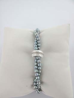 BRACELET 2 RANGS ARGENT 925/00 0.90g EAU DOUCE CHINE 3,5/4MM BAROQUE GRISE OXYDE BLANC