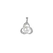 PENDENTIF OR GRIS 750/00 1.62g EAU DOUCE CHINE 7,5/8MM SEMI-RONDE BLANCHE 9 DIAMANT BLANC 0.08CT