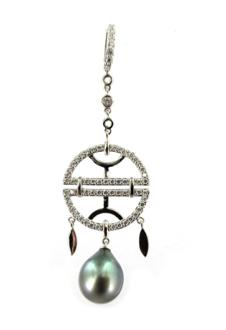 PENDENTIF ARGENT 925/00 4.90g MERS DU SUD TAHITI 9/10MM POIRE 61 OXYDE BLANC 1.03CT