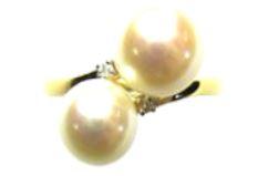 BAGUE OR JAUNE 750/00  AKOYA JAPON 7/8MM SEMI-RONDE