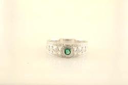 BAGUE OR GRIS 750/00 4.27g SAPHIR 0.10CT 60 DIAMANTS 0.36CT T54
