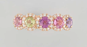BAGUE OR ROSE  T54 750/00 3.80g 5 SAPHIR 1.40 48 DIAMANT 0.26 MIXNS1.40(5) D0.26(48) G3.80